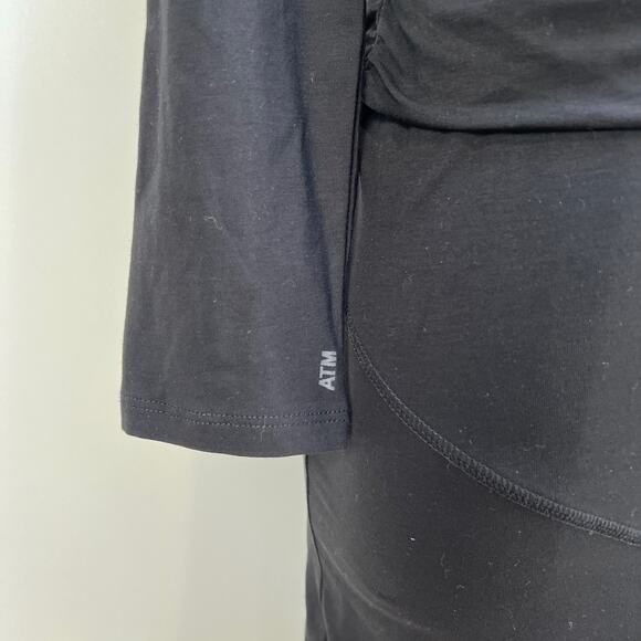 ATM Ruched Pima Cotton Tee Dress Black Stretch Jersey Bodycon - Picture 6 of 9